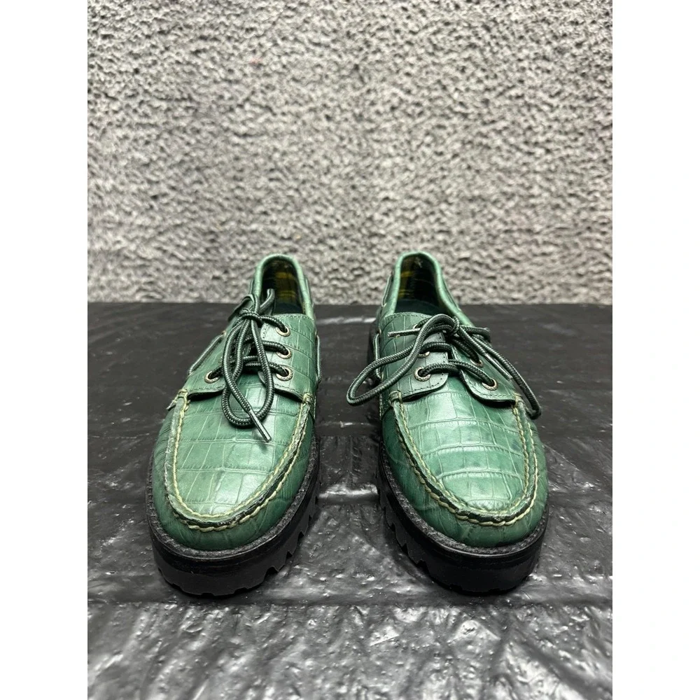 Sperry Malbon Golf 3-Eye Bone Croc Leather Boat Green STS25221 Shoes Mens 5 US